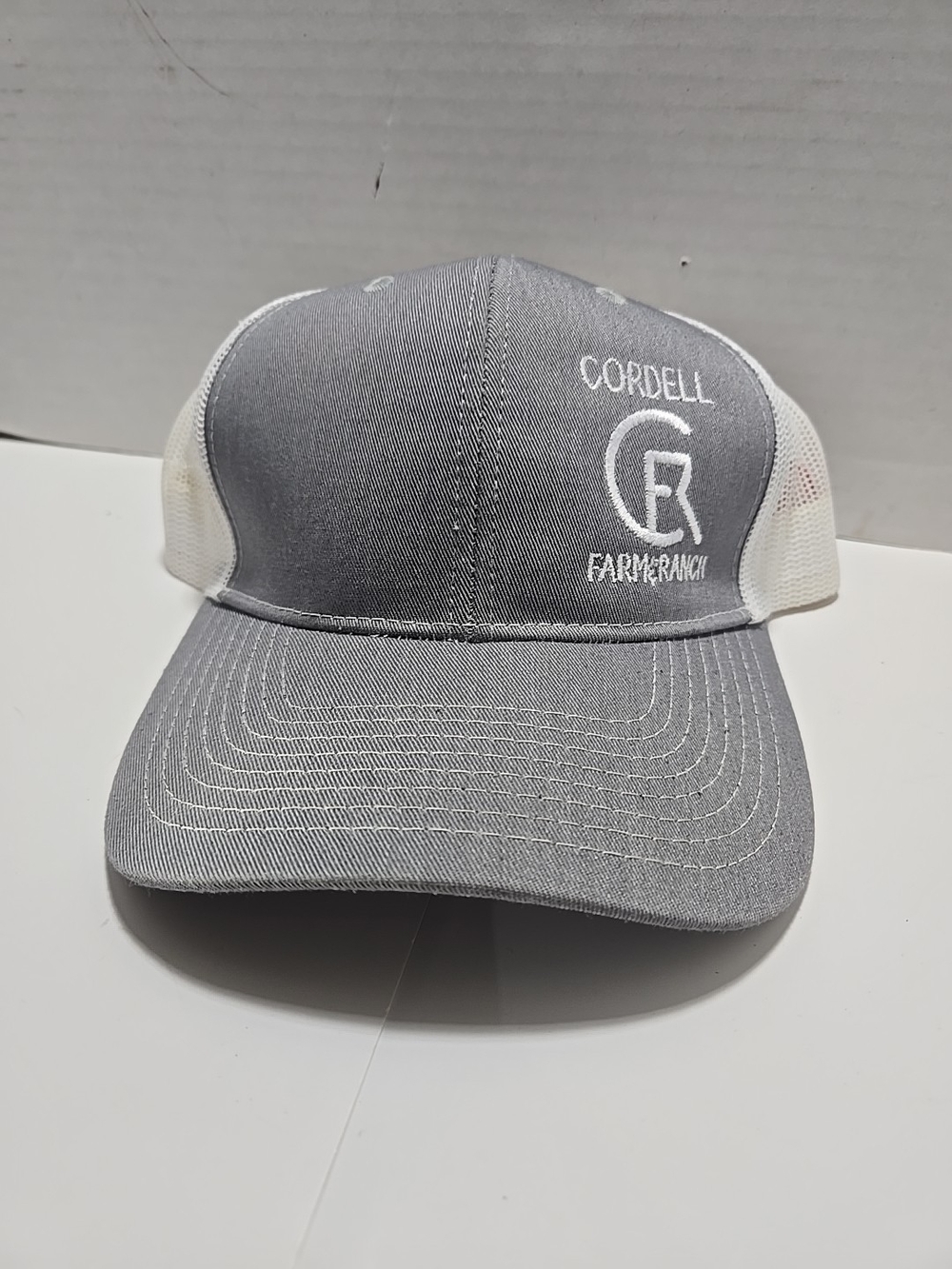 Farm & Ranch Gray and White Mesh Trucker Hat